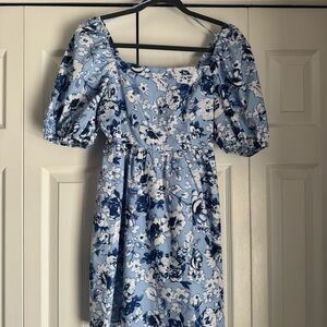 Copper Key Floral Blue Puff Sleeve Dress